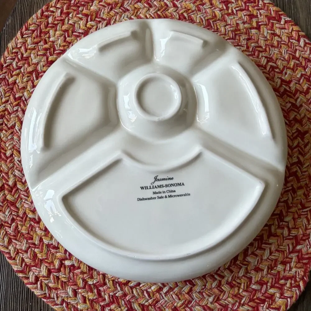 Williams Sonoma Jasmine Divided Luncheon Appetizer Snack Plate set of 6 green